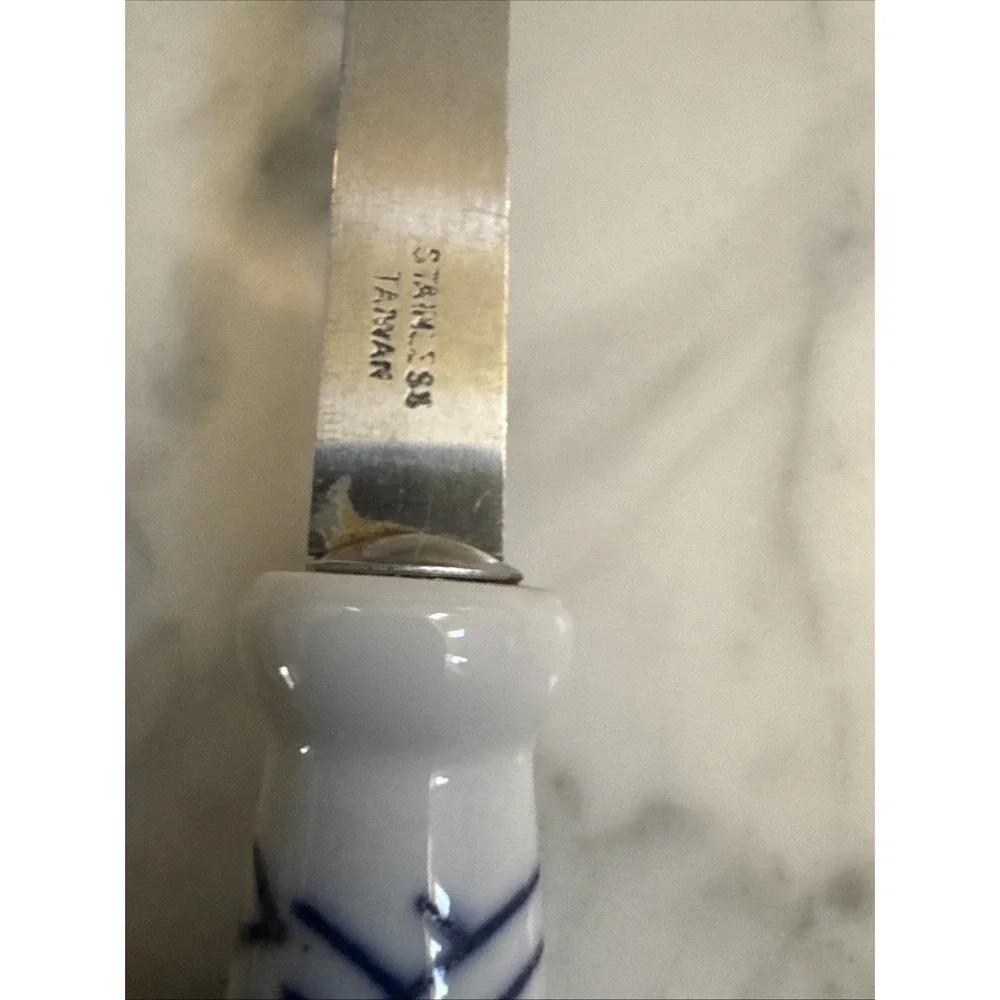 Spatula and Ladle Kitchen Utensils Ceramic Handles Blue And White Vintage